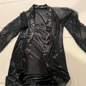 Black Lace and Satin Robe